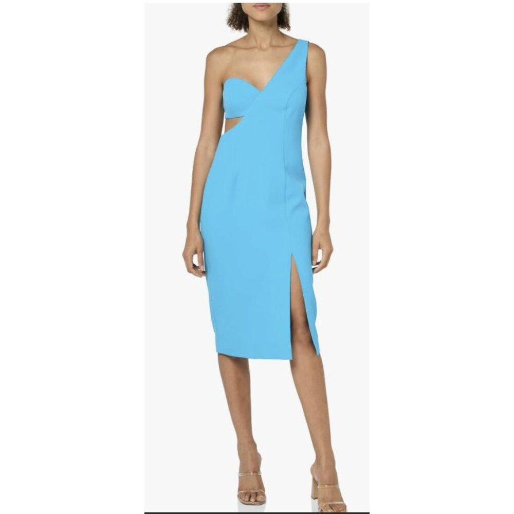 BCBGMAXAZRIA Womens One-Shoulder Blue Dress With Cutouts & Side Slit  Size 16